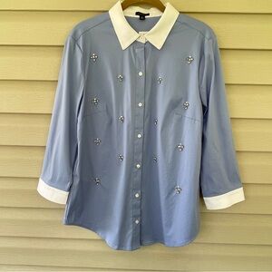 Ann Taylor Women's Embellished Jeweled Button Down Blouse Size 8 New